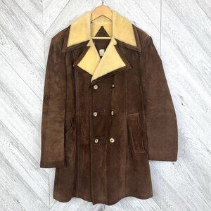 Vintage Mens Sheepskin Shearling Suede Coat Size 40 Brown Marlboro Man Ranch